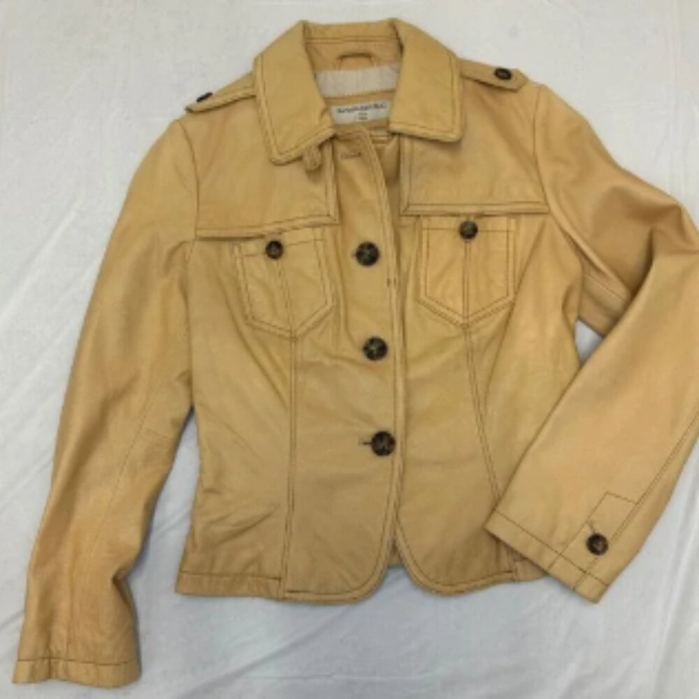 Banana Republic‎ Leather Jacket Biker Tan Petite S Small $600